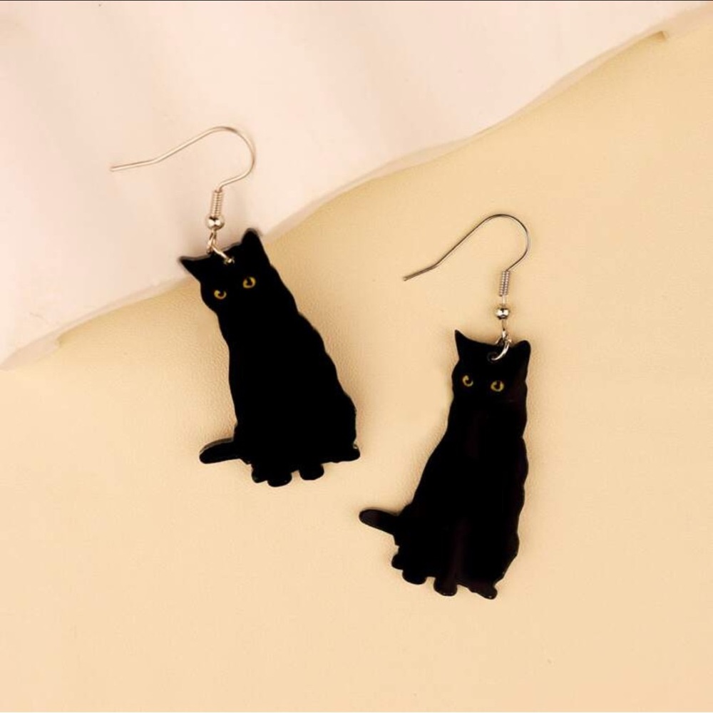 1pair Black Cat Design Acrylic Earrings For Women
